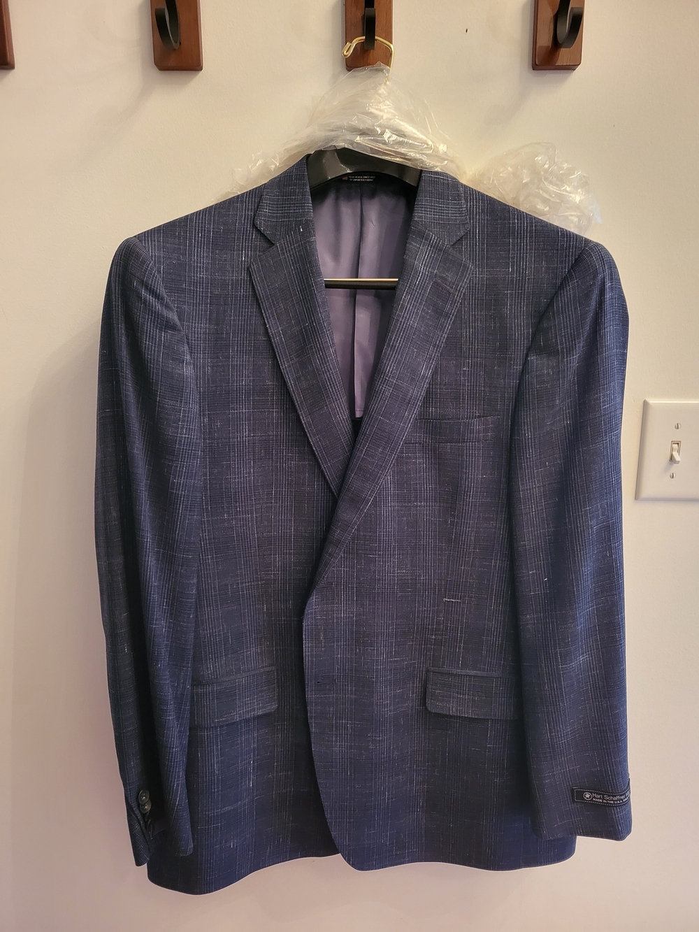 Hart Schaffner Marx Blue Textured Plaid Sport Coat